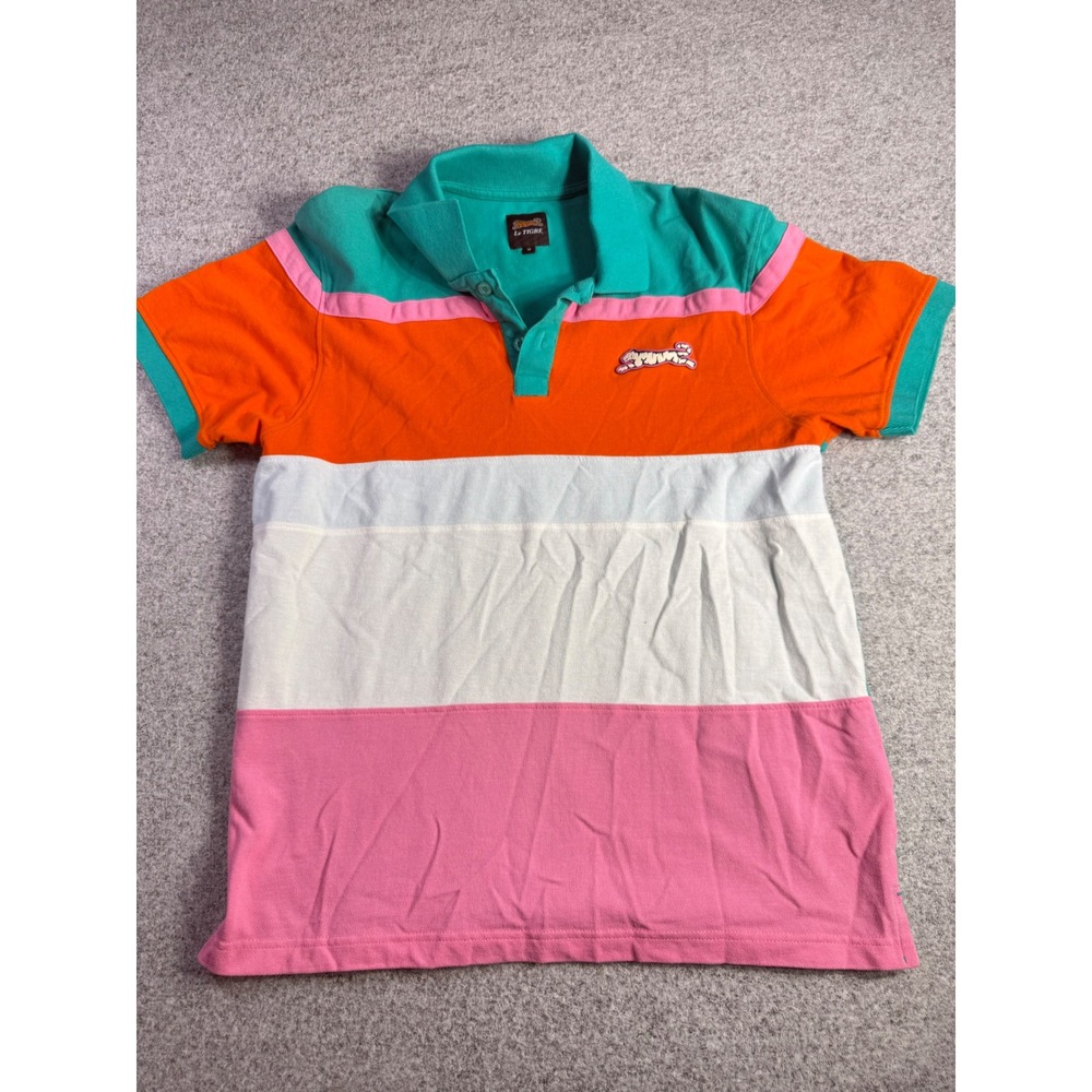 Le Tigre Mens Colorblock Pique Polo Shirt Multi Color Short Sleeve Size M